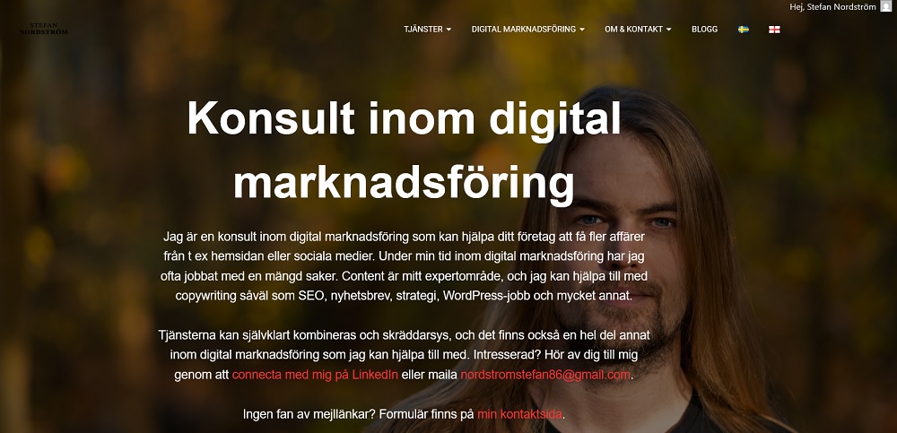 Min sajt med tidigare WordPress-tema Hestia