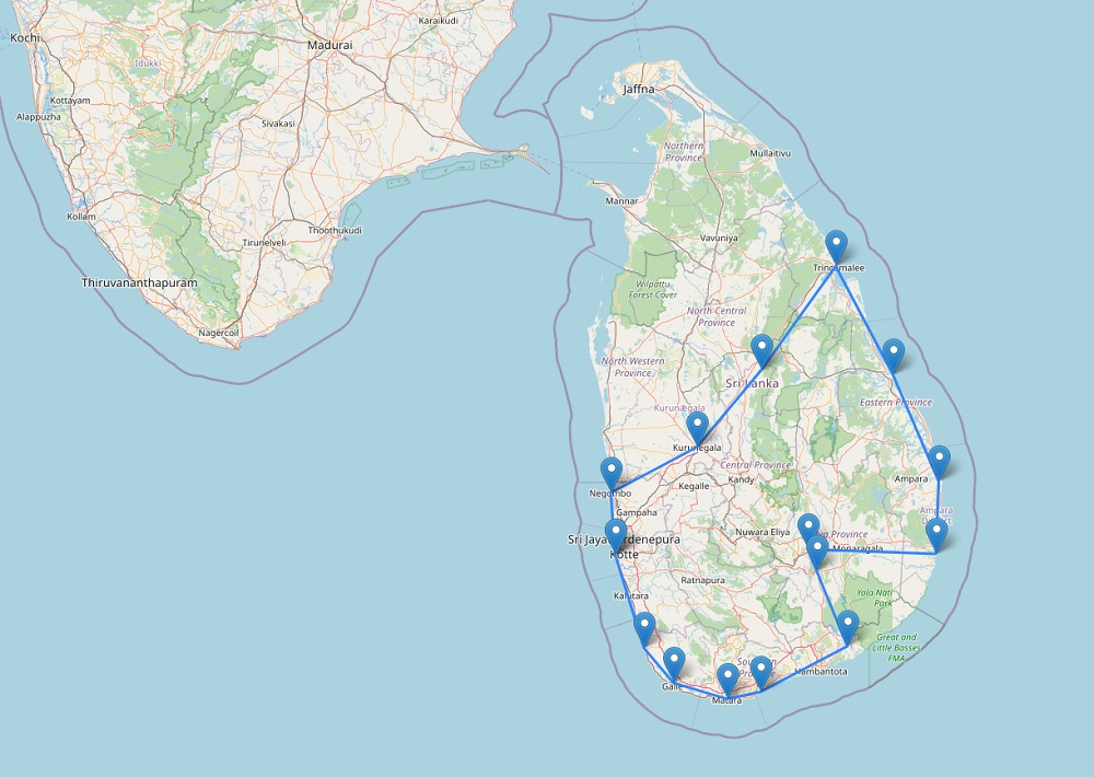 My route bicycling Sri Lanka